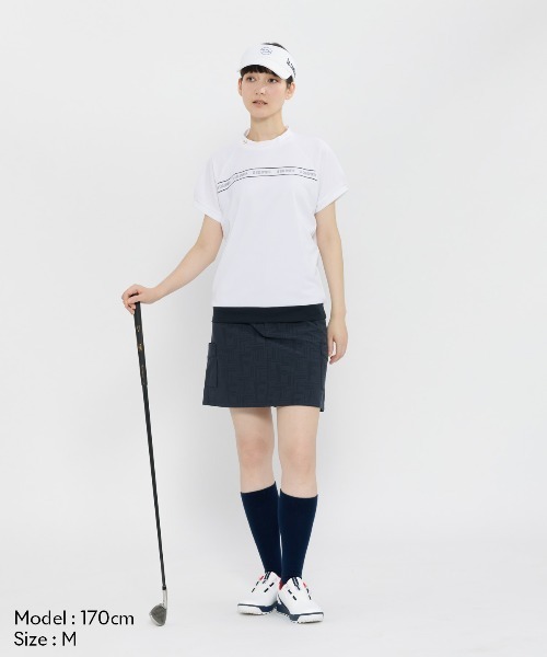 le coq sportif GOLF（ルコックスポルティフゴルフ）の「【ワイドシルエット】モックネック半袖シャツ（Tシャツ/カットソー・レディース・オレンジ/ネイビー/ホワイト・S/M/L/XL/3L）」の5枚目の写真