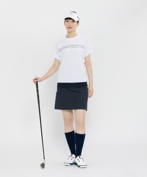 le coq sportif GOLF（ルコックスポルティフゴルフ）の「【ワイドシルエット】モックネック半袖シャツ（Tシャツ/カットソー・レディース・オレンジ/ネイビー/ホワイト・S/M/L/XL/3L）」の7枚目の写真