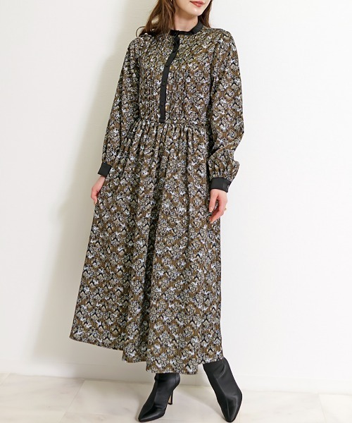CHhdmn(シーエイチヒデモン)の「バロック柄ロングワンピース レディース バイカラー ウエストギャザー フレアワンピース(ワンピース・レディース・ネイビー/ブラック・M)」の14枚目の写真