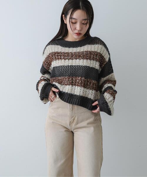 SENSE OF PLACE by URBAN RESEARCH（センスオブプレイスバイアーバンリサーチ）の「『洗濯可』ミックスヤーンワイドボーダーニット（ニット/セーター・レディース・ブラック系その他/ホワイト系その他/グレー系その他・ONE）」の2枚目の写真