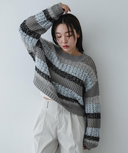 SENSE OF PLACE by URBAN RESEARCH（センスオブプレイスバイアーバンリサーチ）の「『洗濯可』ミックスヤーンワイドボーダーニット（ニット/セーター・レディース・ブラック系その他/ホワイト系その他/グレー系その他・ONE）」の4枚目の写真