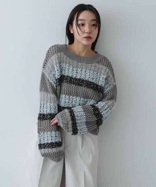SENSE OF PLACE by URBAN RESEARCH（センスオブプレイスバイアーバンリサーチ）の「『洗濯可』ミックスヤーンワイドボーダーニット（ニット/セーター・レディース・ブラック系その他/ホワイト系その他/グレー系その他・ONE）」の5枚目の写真