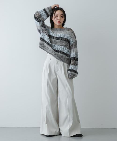 SENSE OF PLACE by URBAN RESEARCH（センスオブプレイスバイアーバンリサーチ）の「『洗濯可』ミックスヤーンワイドボーダーニット（ニット/セーター・レディース・ブラック系その他/ホワイト系その他/グレー系その他・ONE）」の6枚目の写真