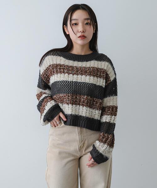 SENSE OF PLACE by URBAN RESEARCH（センスオブプレイスバイアーバンリサーチ）の「『洗濯可』ミックスヤーンワイドボーダーニット（ニット/セーター・レディース・ブラック系その他/ホワイト系その他/グレー系その他・ONE）」の16枚目の写真