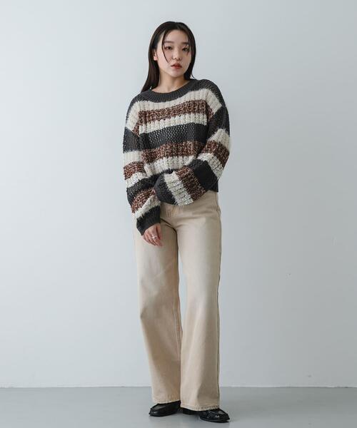 SENSE OF PLACE by URBAN RESEARCH（センスオブプレイスバイアーバンリサーチ）の「『洗濯可』ミックスヤーンワイドボーダーニット（ニット/セーター・レディース・ブラック系その他/ホワイト系その他/グレー系その他・ONE）」の18枚目の写真