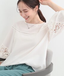 【洗濯機可/7分袖】インせず着られる 透かし編み柄が上品な レース切替シャツ