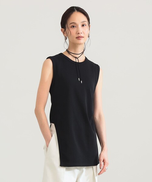 Demi-Luxe BEAMS（デミルクス ビームス）の「スリット ノースリーブ チュニック（Tシャツ/カットソー・レディース・ブラック/ホワイト系その他6・ONE SIZE）」の2枚目の写真