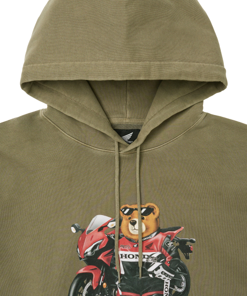 PHYPS MOTORCYCLE（フィップスモーターサイクル）の「Pigment Racing Bear Hoodie Khaki（パーカー・レディース・その他・X-LARGE/SMALL/MEDIUM/LARGE）」の3枚目の写真