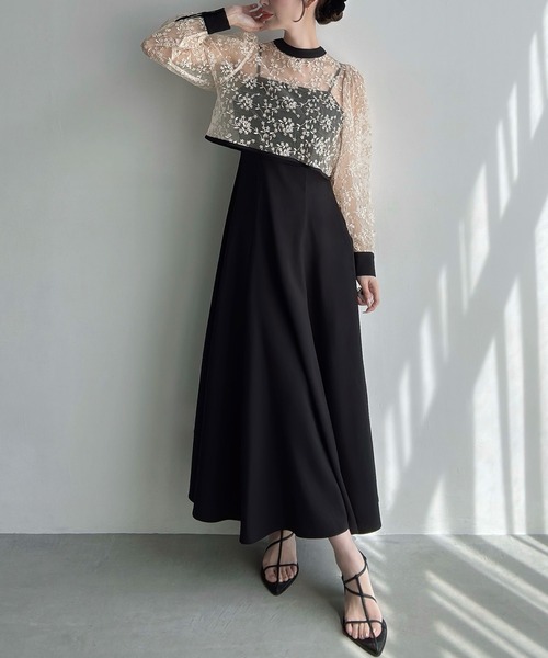 Meiru(メイル)の「バックリボンレーストップス+フレアキャミワンピースset(ワンピース・レディース・グレー系その他/ブラック/グレー系その他2・SMALL/LARGE/MEDIUM)」の4枚目の写真
