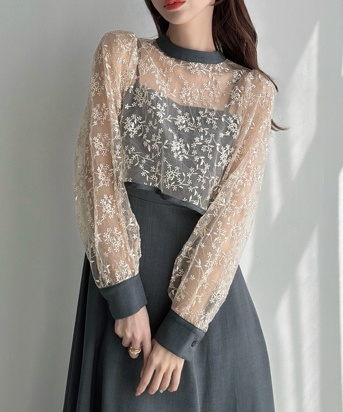 Meiru(メイル)の「バックリボンレーストップス+フレアキャミワンピースset(ワンピース・レディース・グレー系その他/ブラック/グレー系その他2・SMALL/LARGE/MEDIUM)」の10枚目の写真
