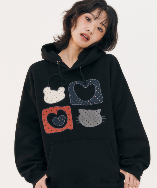 ambler(エムブラー)の「Meow Bear刺繍フードパーカー AHP1207 (ブラック)(パーカー・レディース・その他・SMALL/LARGE/MEDIUM)」の1枚目の写真