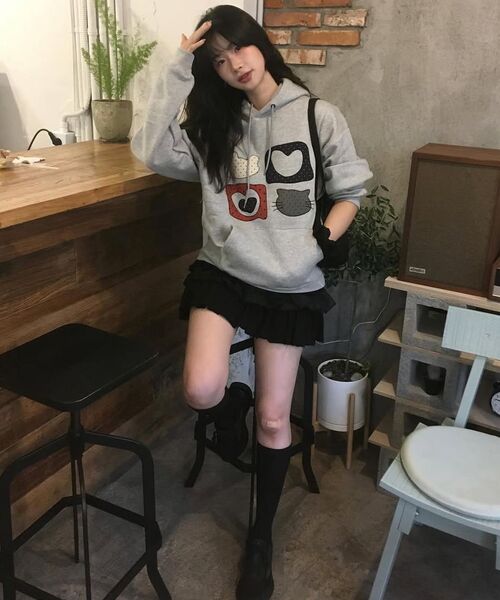 ambler(エムブラー)の「Meow Bear刺繍フードパーカー AHP1207 (ブラック)(パーカー・レディース・その他・SMALL/LARGE/MEDIUM)」の6枚目の写真