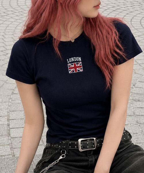 SPINNS(スピンズ)の「半袖ピタTシャツ/ユニオンジャック(Tシャツ/カットソー・レディース・ピンク/ネイビー/オフホワイト/グレー・ONESIZE)」の1枚目の写真