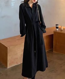 ウエストマークロングシャツワンピース
