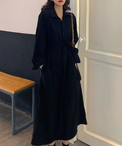 mielu（ミエル）の「ウエストマークロングシャツワンピース（シャツワンピース・レディース・ブラック・LARGE）」の2枚目の写真