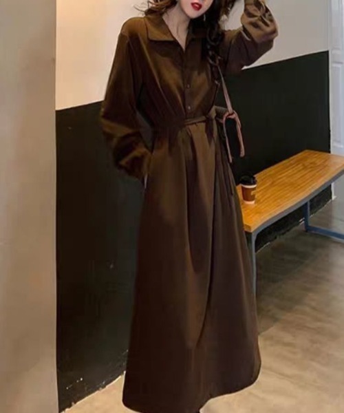 mielu（ミエル）の「ウエストマークロングシャツワンピース（シャツワンピース・レディース・ブラック・LARGE）」の6枚目の写真