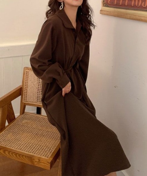 mielu（ミエル）の「ウエストマークロングシャツワンピース（シャツワンピース・レディース・ブラック・LARGE）」の8枚目の写真