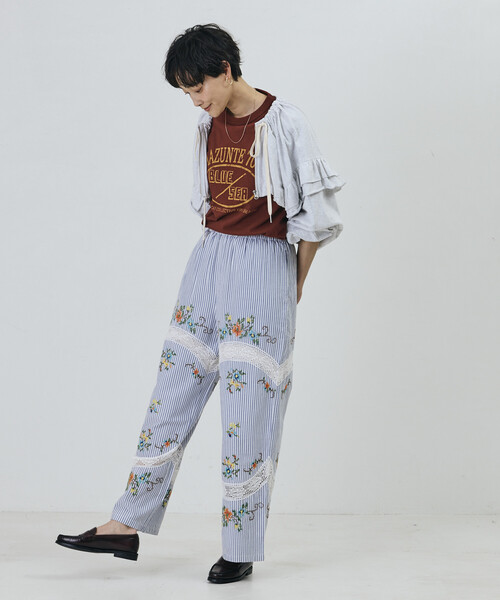 Freada(フリーダ)の「Freada/フリーダ インド フラワー クロス刺繍 レース イージーパンツ/リラックスパンツ(その他パンツ・レディース・サックスブルー/ブラック/ホワイト・ONE SIZE)」の15枚目の写真