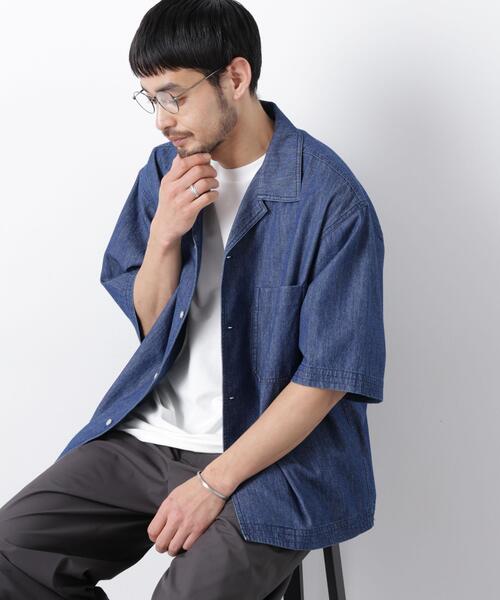 NANO universe(ナノユニバース)の「「OtoNANO」 デニムシャツ 半袖(シャツ/ブラウス・メンズ・ブラック/ブルー・M/L)」の1枚目の写真