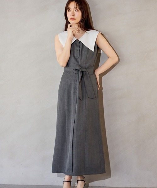 mysty woman(ミスティウーマン)の「セーラーカラーワンピース 678988(ワンピース・レディース・グレー/ネイビー・FREE)」の1枚目の写真