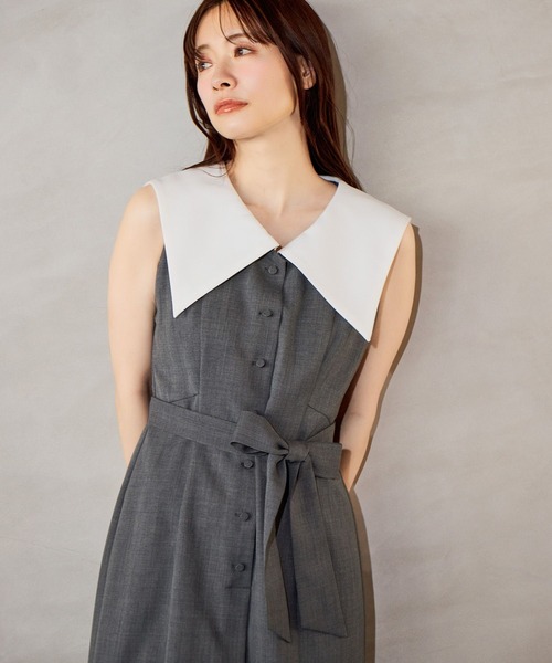 mysty woman(ミスティウーマン)の「セーラーカラーワンピース 678988(ワンピース・レディース・グレー/ネイビー・FREE)」の4枚目の写真