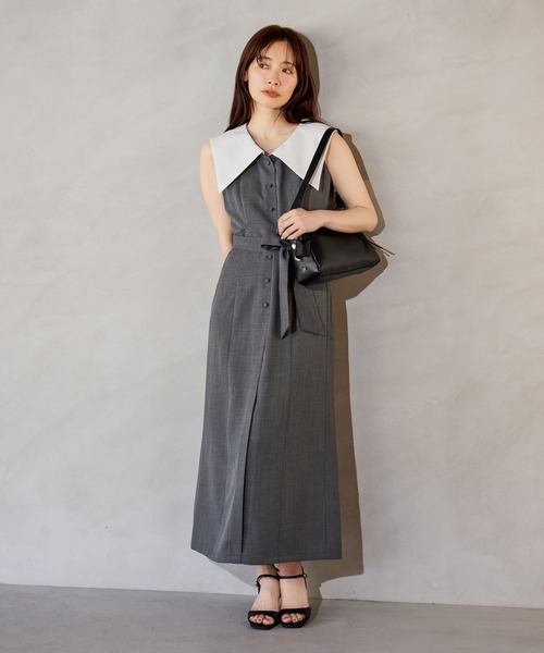 mysty woman(ミスティウーマン)の「セーラーカラーワンピース 678988(ワンピース・レディース・グレー/ネイビー・FREE)」の5枚目の写真