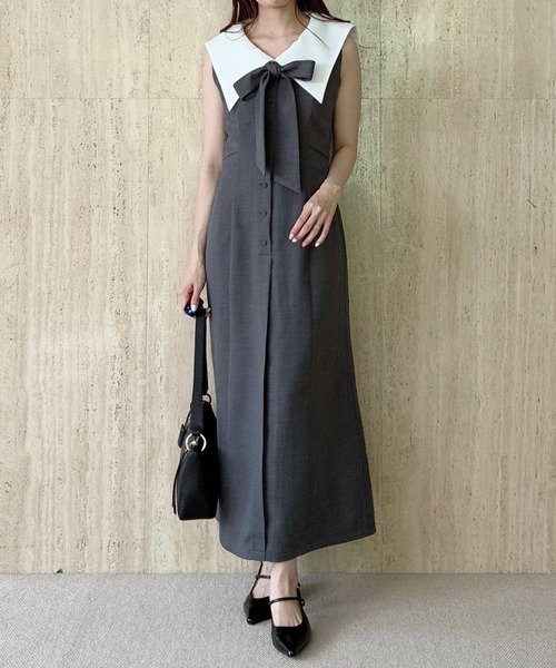 mysty woman(ミスティウーマン)の「セーラーカラーワンピース 678988(ワンピース・レディース・グレー/ネイビー・FREE)」の10枚目の写真