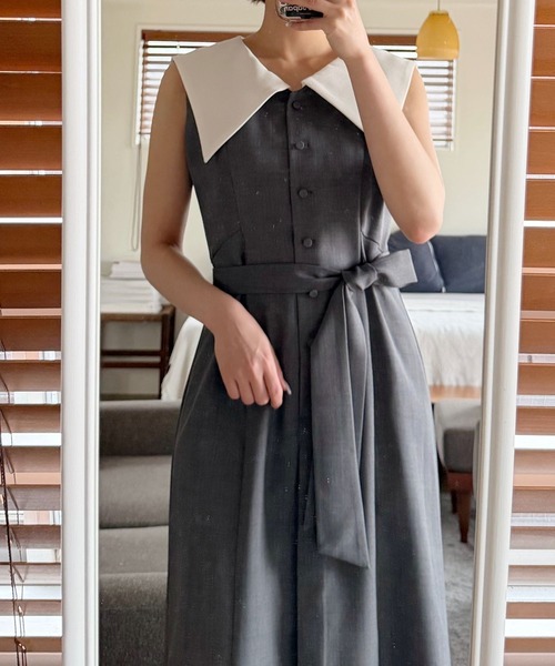 mysty woman(ミスティウーマン)の「セーラーカラーワンピース 678988(ワンピース・レディース・グレー/ネイビー・FREE)」の14枚目の写真