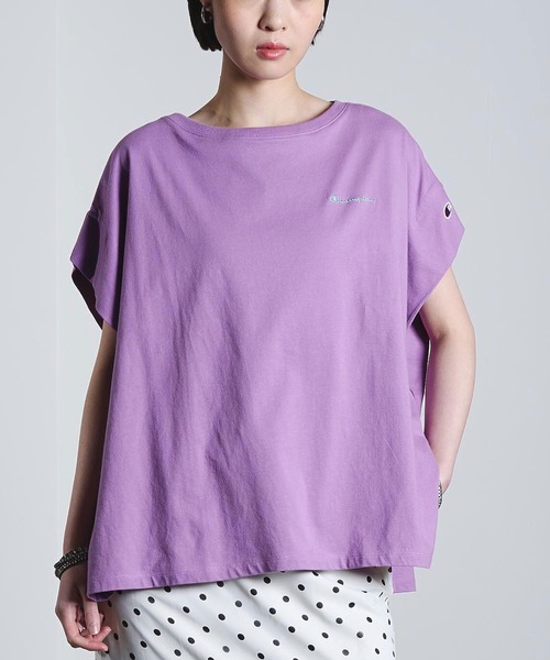 Champion(チャンピオン)の「【Champion別注】ROSEBUD x champion FRENCH SLEEVE TEE(Tシャツ/カットソー・レディース・ライトグリーン/ホワイト/ブラック/パープル・M/S)」の4枚目の写真