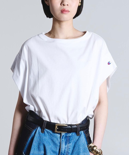 Champion(チャンピオン)の「【Champion別注】ROSEBUD x champion FRENCH SLEEVE TEE(Tシャツ/カットソー・レディース・ライトグリーン/ホワイト/ブラック/パープル・M/S)」の2枚目の写真