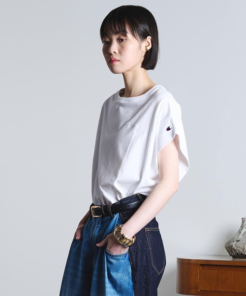 Champion(チャンピオン)の「【Champion別注】ROSEBUD x champion FRENCH SLEEVE TEE(Tシャツ/カットソー・レディース・ライトグリーン/ホワイト/ブラック/パープル・M/S)」の6枚目の写真