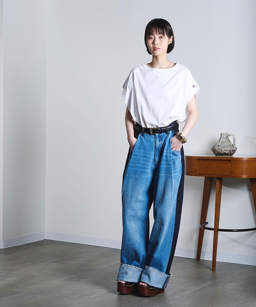 Champion(チャンピオン)の「【Champion別注】ROSEBUD x champion FRENCH SLEEVE TEE(Tシャツ/カットソー・レディース・ライトグリーン/ホワイト/ブラック/パープル・M/S)」の8枚目の写真
