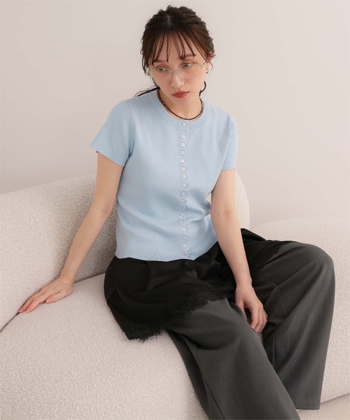 miette(ミエット)の「メニーボタン半袖サマーニットトップス(ニット/セーター・レディース・ブラック/チャコール/レッド/ライトブルー・L/M/S)」の20枚目の写真