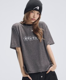MSG（エムエスジー）の「グラフィックプリント半袖スラブTシャツ ボーダー（Tシャツ/カットソー）」