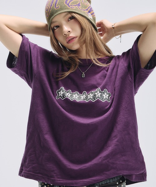 グラフィックプリント半袖スラブTシャツ ボーダー（Tシャツ/カットソー