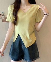 アシンメトリーヘムVネックTシャツ