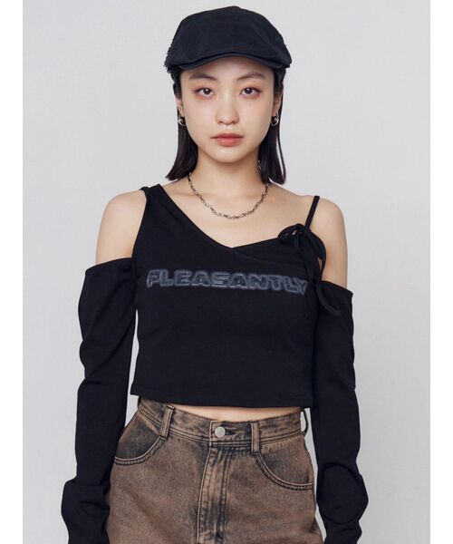 EMODA(エモダ)の「レイヤードロゴロンT(Tシャツ/カットソー・レディース・チャコールグレー/ホワイト/グレー/ブラック・FREE)」の2枚目の写真