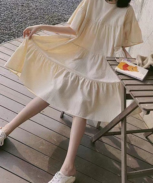 SallyLunn（サリーラン）の「ナチュラルティアードワンピース（ワンピース・レディース・ピンク/イエロー/アイボリー・MEDIUM/LARGE）」の4枚目の写真