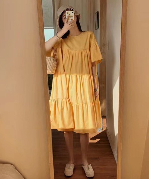 SallyLunn（サリーラン）の「ナチュラルティアードワンピース（ワンピース・レディース・ピンク/イエロー/アイボリー・MEDIUM/LARGE）」の9枚目の写真