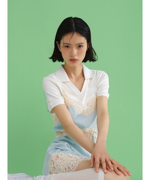 LILY BROWN(リリーブラウン)の「【LILY BROWN×PUMA】リブポロシャツ(ポロシャツ・レディース・サックスブルー/アイボリー・F)」の1枚目の写真