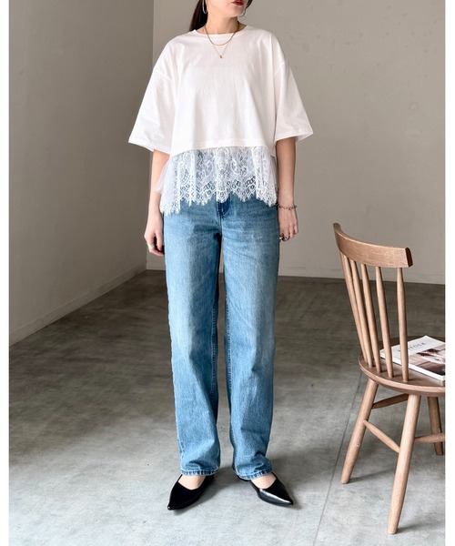 She's Closet(シーズクローゼット)の「半袖 裾レースドッキングTシャツ チュール レイヤードインナー トップス(Tシャツ/カットソー・レディース・ブラック/ホワイト/イエロー・FREE)」の10枚目の写真