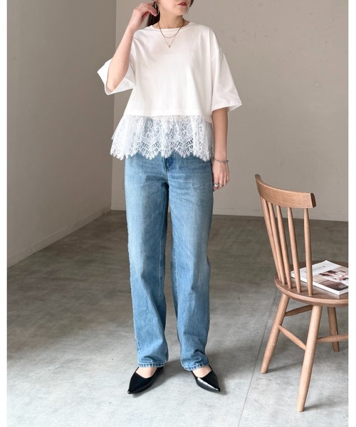 She's Closet(シーズクローゼット)の「半袖 裾レースドッキングTシャツ チュール レイヤードインナー トップス(Tシャツ/カットソー・レディース・ブラック/ホワイト/イエロー・FREE)」の11枚目の写真
