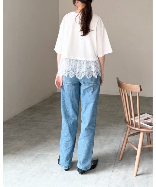 She's Closet(シーズクローゼット)の「半袖 裾レースドッキングTシャツ チュール レイヤードインナー トップス(Tシャツ/カットソー・レディース・ブラック/ホワイト/イエロー・FREE)」の13枚目の写真
