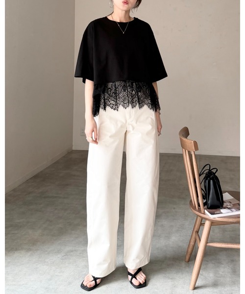 She's Closet(シーズクローゼット)の「半袖 裾レースドッキングTシャツ チュール レイヤードインナー トップス(Tシャツ/カットソー・レディース・ブラック/ホワイト/イエロー・FREE)」の15枚目の写真