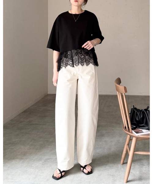 She's Closet(シーズクローゼット)の「半袖 裾レースドッキングTシャツ チュール レイヤードインナー トップス(Tシャツ/カットソー・レディース・ブラック/ホワイト/イエロー・FREE)」の16枚目の写真