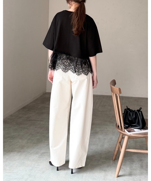 She's Closet(シーズクローゼット)の「半袖 裾レースドッキングTシャツ チュール レイヤードインナー トップス(Tシャツ/カットソー・レディース・ブラック/ホワイト/イエロー・FREE)」の18枚目の写真
