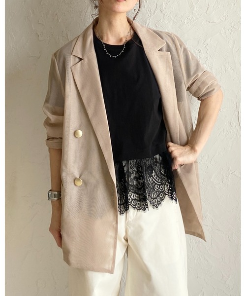 She's Closet(シーズクローゼット)の「半袖 裾レースドッキングTシャツ チュール レイヤードインナー トップス(Tシャツ/カットソー・レディース・ブラック/ホワイト/イエロー・FREE)」の21枚目の写真