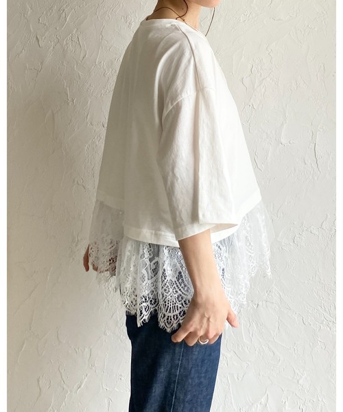 She's Closet(シーズクローゼット)の「半袖 裾レースドッキングTシャツ チュール レイヤードインナー トップス(Tシャツ/カットソー・レディース・ブラック/ホワイト/イエロー・FREE)」の22枚目の写真