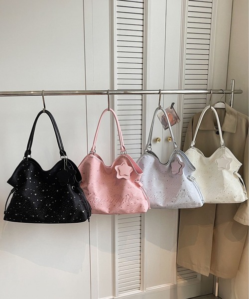 LA VORAGINE(ラ ヴォラジネ)の「星プリント 刺繍 トートバッグ 大容量 通勤用 ハンドバッグ(トートバッグ・レディース・ブルー/ブラック/アイボリー・FREE)」の21枚目の写真