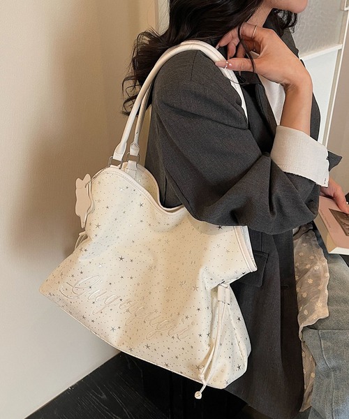 LA VORAGINE(ラ ヴォラジネ)の「星プリント 刺繍 トートバッグ 大容量 通勤用 ハンドバッグ(トートバッグ・レディース・ブルー/ブラック/アイボリー・FREE)」の7枚目の写真